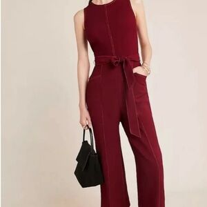 Anthropologie Greylin Bordo Sleeveless Belted Jumpsuit